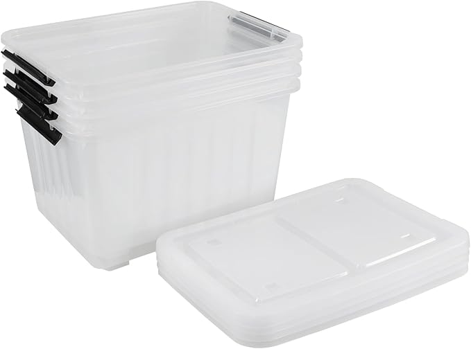 50 Quart Clear Storage Container with Lids and Wheels 4-Pack Clear Plastic Latching Bins