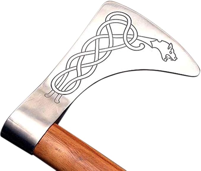 Viking Dragon Knotwork Axe – Hand-Forged Tempered Steel Blade with Hickory Handle One-Hand Combat Throwing &amp Reenactment Tool