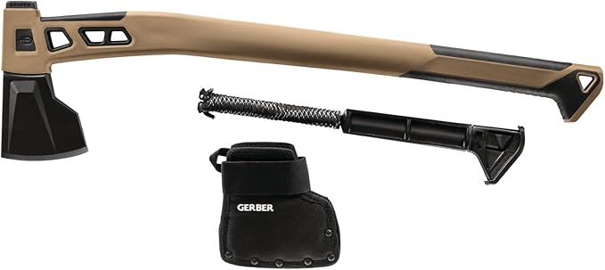 Gerber Camping and Outdoor Axe Includes Holster with Paracord and Storage Compartment Bushcraft Axe Hardened Steel with PTFE Coating Brown 31-003780