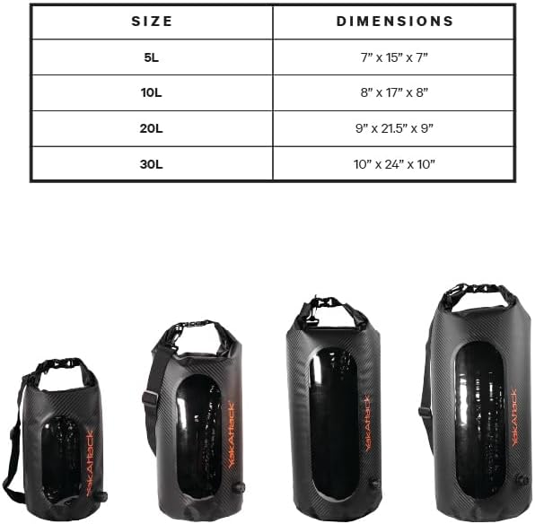 YakAttack 5L Roll-Top Drybag with Air Valve - Black Carbon | Waterproof Marine Dry Bag for Kayaking Boating &amp Paddleboarding | Heavy Duty Small Drybag for Gear Protection | Compact Kayak Storage