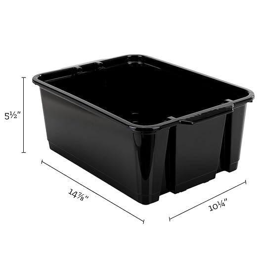 Really Good Stuff Stacking Bins 14 x 10 x 5 .75 - 12 Pack Black Stackable Storage Plastic Bins for Classroom Organization Home Storage Office &amp Hospital Supplies