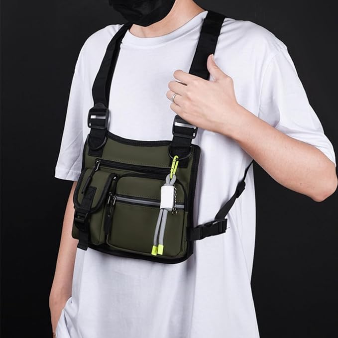 Tactical Chest Bag Running Vest Backpack with Reflective Zipper Tape Waterproof Sports Chest Pack for Hiking Cycling Hunting Fishing Travelling