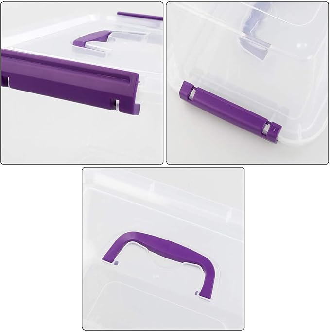 Farmoon 6 Quart Clear Storage Bin Small Plastic Stackable Box/Cotainer with Lid and Purple Handle 6 Packs