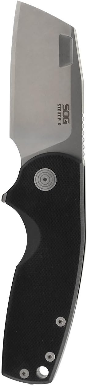 SOG Stout FLK Cleaver Daily Carry Folding Knives | G10 &amp Steel Handle | CRYO D2 Steel Blade | Short-Blade Frame Lock Folder