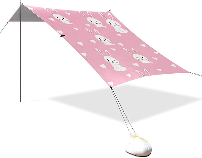Beach Canopy with Windproof Ropes &amp Sandbags Beach Tent Sun Shade Sun Shelter for Camping Trips Fishing Backyard Fun or Picnics Rabbit