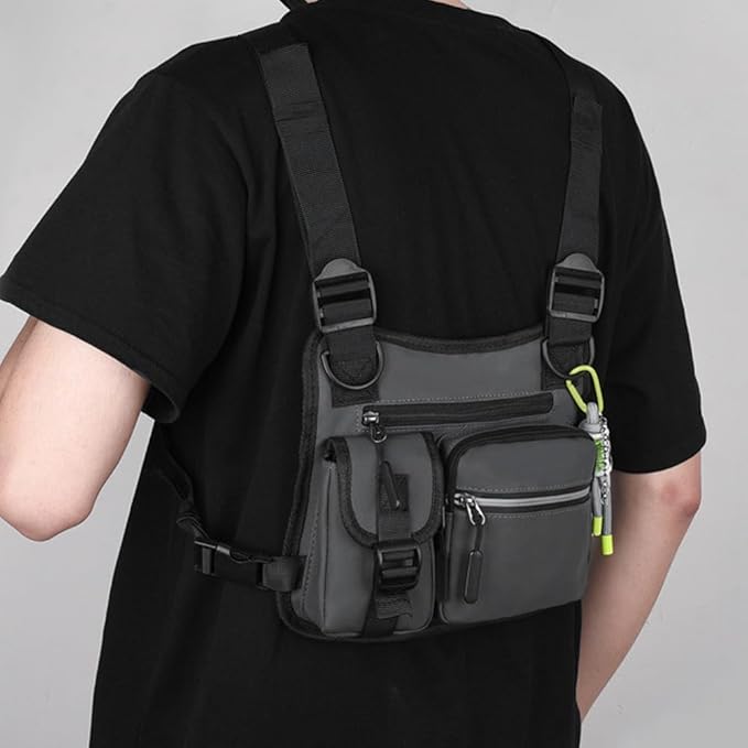 MiOYOOW Tactical Chest Bag Running Vest Backpack with Reflective Zipper Tape Waterproof Sports Chest Pack for Hiking Cycling Hunting Fishing Travelling