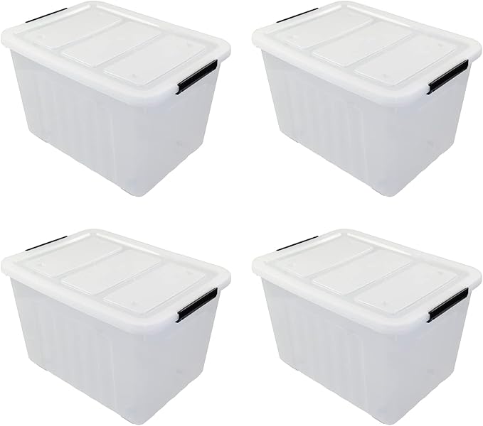 Large Plastic Storage Box with Lid 70 Quart 4 Packs
