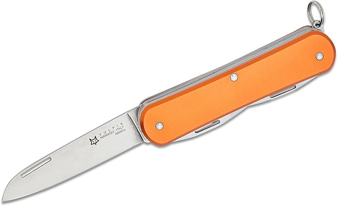 Fox Knives Vulpis FX-VP130-SF5 Slipjoint EDC Pocket Knife 5-in-1 Multitool - 2.17in Blade Hacksaw Bottle Opener Can Opener Scissors Flat Head Screwdriver - Every Day Carry (Orange)