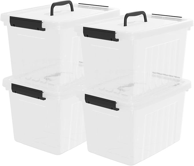 4-Pack Latching Box with Handle 20L Clear Plastic Storage Bins with Lid