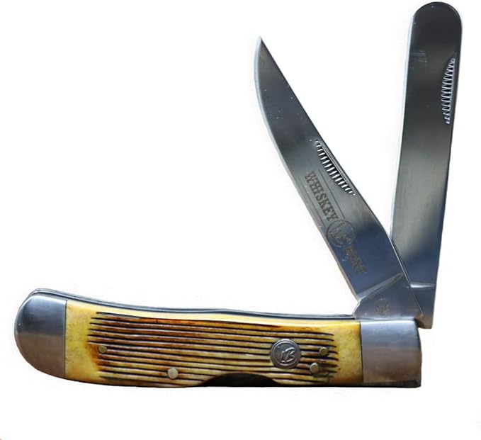 WHISKEY BENT HAT CO. Trapper &amp Locking Bullcutter Folding Pocket Knife 4.125 Closed Length 440C Stainless Steel Blades (Sawmill)