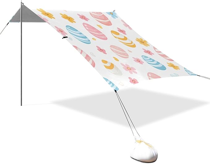 Cute Floral Easter Eggs Beach Tent Sun Shelter Set UPF50+ UV Protection 10.5 x 9.19 FT Camping Shade Canopy with Sandbags Sand Anchors Carrying Bag and Others