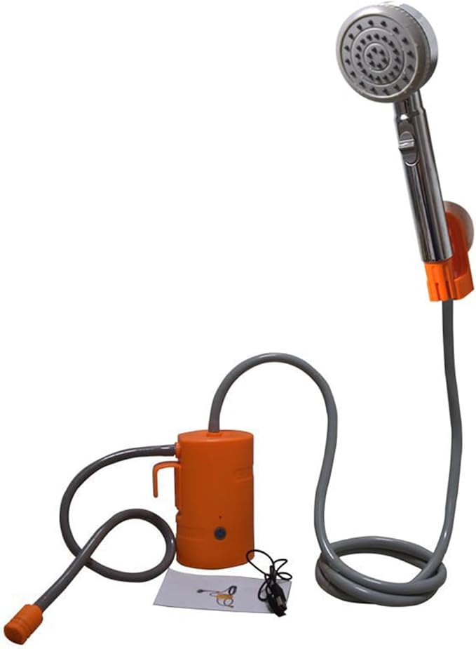 A/orangePortable camping shower comes with a rechargeable IPX7 electric pump LED lighting function hook and suction cup two fixed shower modes suitable for camping and traveling