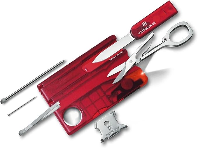 Victorinox Swiss Card Lite Swiss Made Pocket Tool 13 Functions LED Magnifier Red Transparent