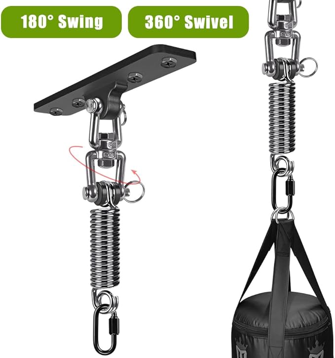 Dolibest Hammock Chair Hanging Kit Heavy Duty Swing Hanger (180°+360° Rotation) with Spring for Indoor Outdoor Playground Hanging Swing Hammock Chair Punching Bags Easy to Install
