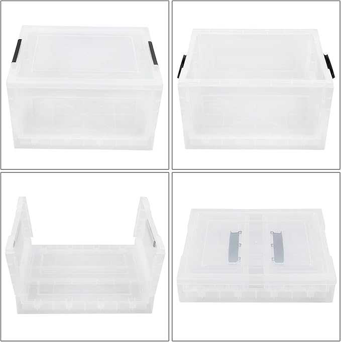 Pekky 16L Collapsible Storage Box with Lid 2 Packs Stackable Folding Bin Clear