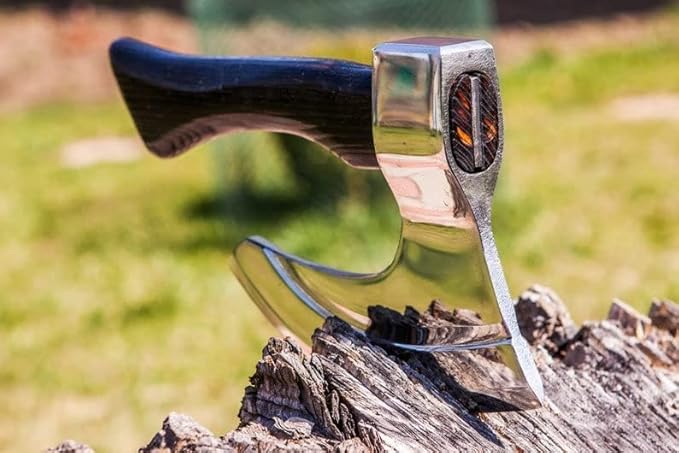 AXE015AM FS Crafts 9.00 Custom Handmade Viking Axe Fist Axe (Palm-Sized) Hand Forged Carbon Steel Hunting Axe Hatchet with Leather Sheath Ragnar Black Handle Outdoors Fishing Camping Knife