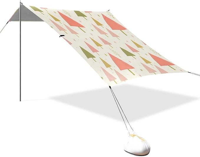 xigua Tree Beach Tent Sun Shelter with Carrying Bag - Silver Coated Oxford Fabric Beach Canopy for Beach Camping Fishing - Includes Windproof Ropes Sandbags &amp Stakes