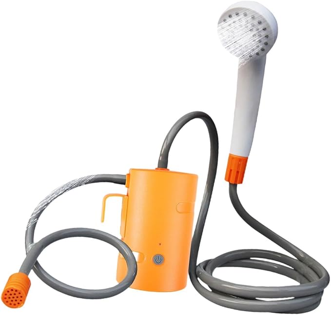 Portable Outdoor Shower System for Travel and Adventure Orange with Remote
