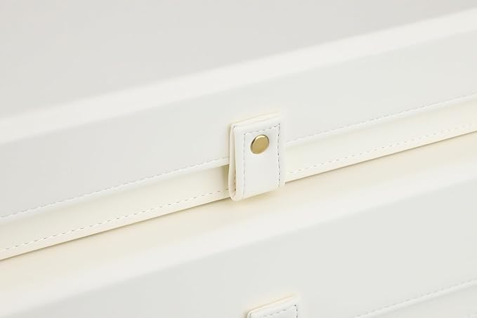 HofferRuffer Photo Storage Boxes with Dust-Proof Lid Set of 2 Faux Leather Lidded Storage Bins Photo Jewelry Scrapbooking Supplies Keepsake Organizer for Elegant Home &amp Office Decor (CreamWhi