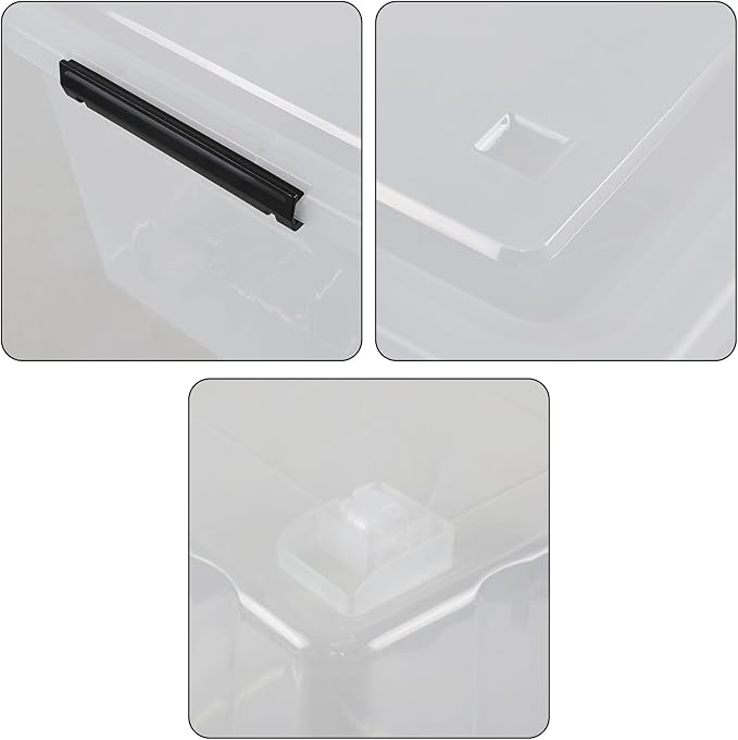 Xyskin 4-Pack 50 Quart Heavy Duty Plastic Storage Bins Stackable Containers with Clear Lids &amp BlackLatches for Bedding Clothing Holiday Decor Ideal for Garage &amp Closet