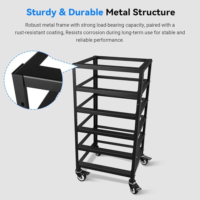SUNGOLDPOWER 3U Stackable Server Rack 5-Layer with Wheels Compatible with 48V 100Ah Rack Batteries Universal Rack Ventilation Design Ideal for Home Solar and Energy Storage