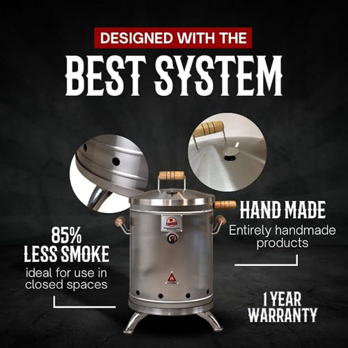 (16 Pound) 2-in-1 Smoker Barrel Vertical Grill - Premium 304 Stainless Steel - Barril Charcoal BBQ Thermometer &amp Ventilation - Cooking Accessories Meat Kit - Portable Outdoor Camping - QUE ASADOR