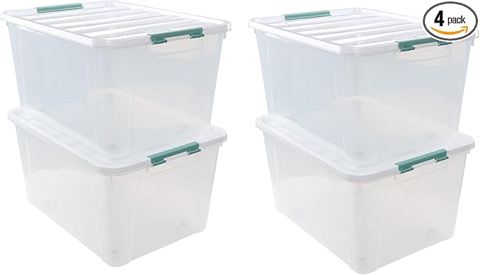 85 Quart Plastic Storage Bin Stackable and Nestable Storage Boxes with Lids and Secure Latching Buckles Large Storage Container for Home Office Garage (Clear 85QT-4Pack)