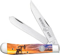 WHISKEY BENT HAT CO. Traditional Trapper Folding Pocket Knife 4.125 Closed Length 440C Stainless Steel Blades (Pump Jack Sunrise)