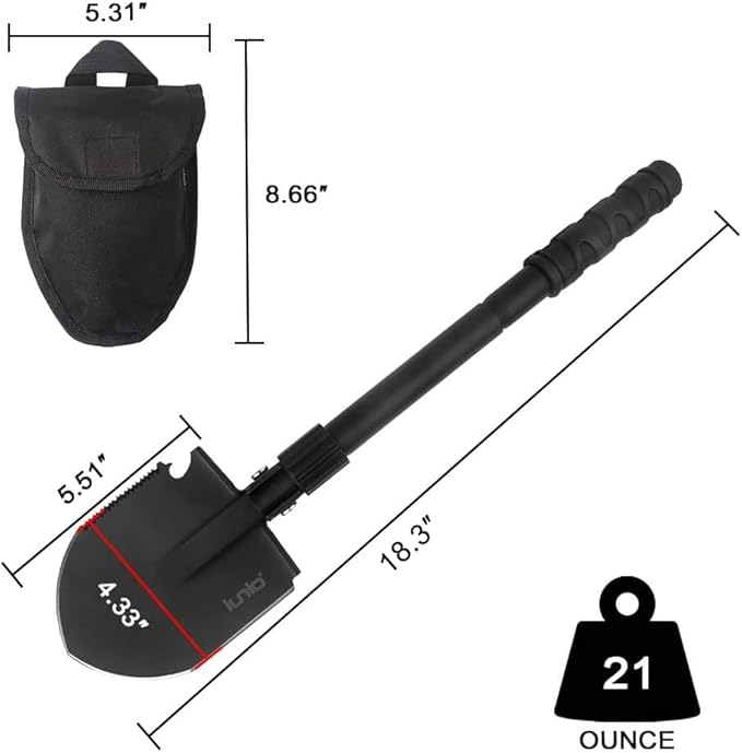 iunio Camping ShovelShovel Folding Portable Multitool Foldable Entrenching Tool Collapsible Spade for Backpacking Trenching Hiking Survival Car Emergency