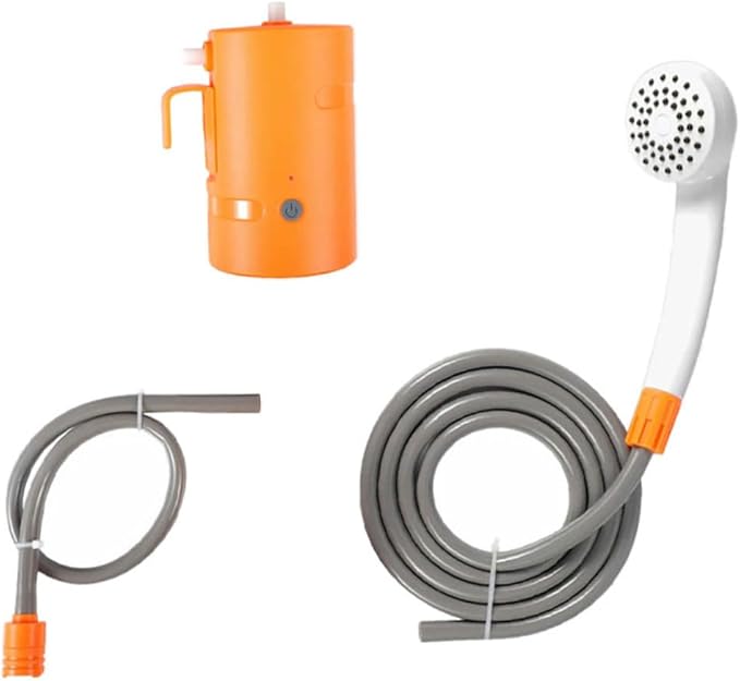 Abaodam 1Set Shower with Lighting Outdoor Camping Shower Rechargeable Battery Powered Compact Design for for Beach and Hiking Adventures Orange