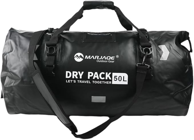 80L PVC Motor Dry Bag Tail Luggage Bag Made of WearResistant PVC Large Capacity LeakProof RollTop Closure for Motorcycling Camping Boating Fishing Kayaking (50L)