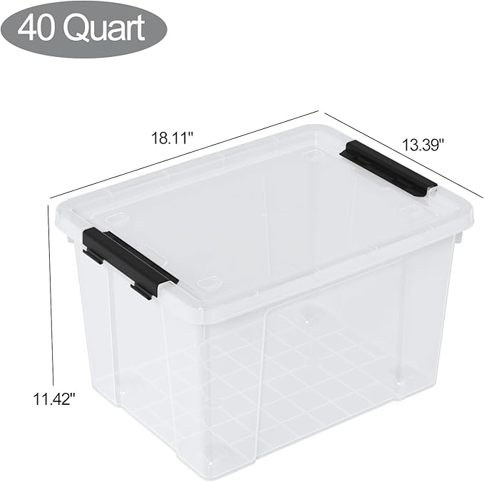 40 Quart Clear Plastic Storage Box with Lid and Wheels Large Storage Bin 4 Packs
