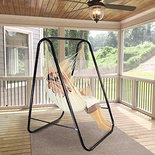 Hammock Chair Stand with Large Hanging Padded Indoor SwingEasy to Assemble Sturdy Hammock Chair with StandMAX Capacity up to 500 LBSHeavy-Duty Steel Hammock Stand for Indoor Outdoor(White)