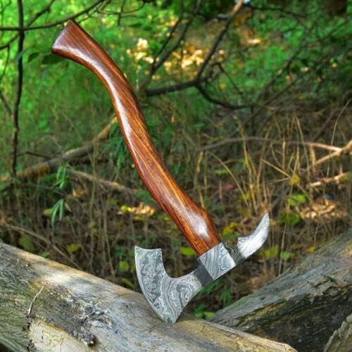 Handmade Damascus Steel Siking Tomahawk Axe for Camping Viking and Hnting Axe with Leather Sheath