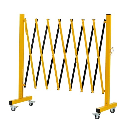 GYMTIME Expandable Metal Barricade Portable Safety Traffic Barrier with Casters Mobile Driveway Gate Adjustable Security Fence 11 Feet Yellow and Black