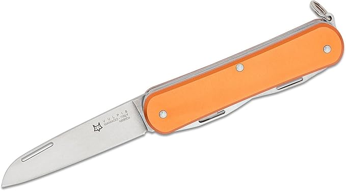 Fox Knives Vulpis FX-VP130-F4 Slipjoint Folding Knife 4-in-1 Multitool 2.17in Blade Bottle Opener Can Opener Flat Head Screwdriver Scissors - Compact Versatile Minimalist Pocket Knife (Orange)
