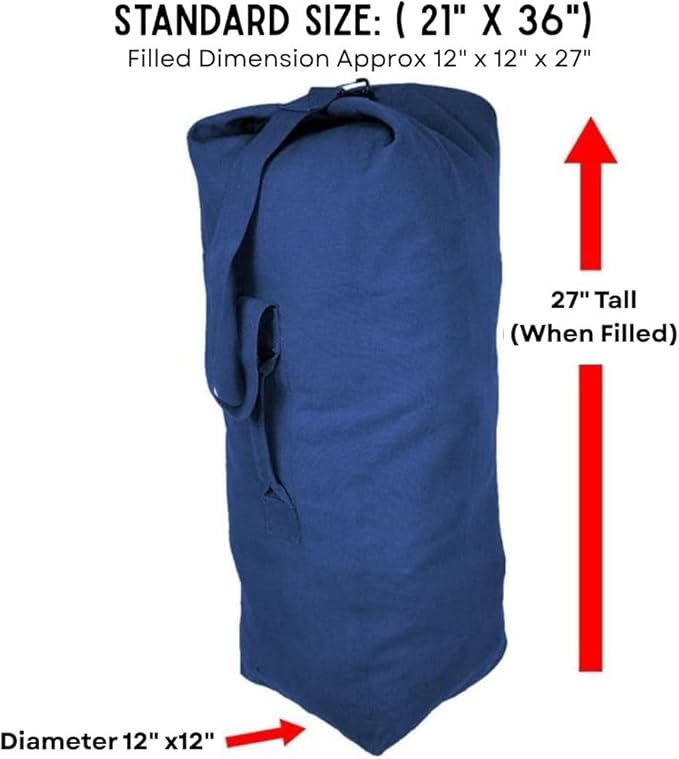 Top Load Heavyweight Cotton Canvas Tactical Military Duffle Bag Carryall Shoulder Storage Bulk Travel Bag Navy Blue - 12 x 12 x 27