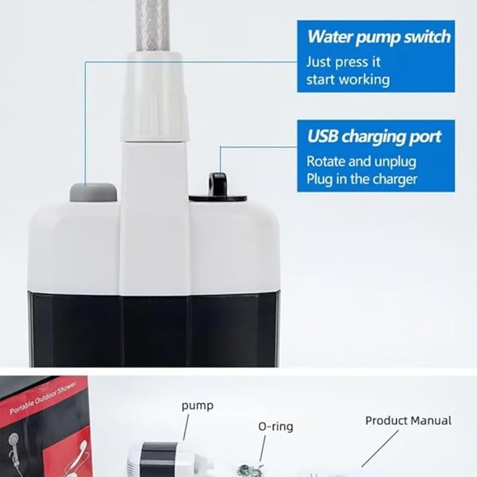 Portable Camping Shower with Adjustable Flow - for Easy &amp Convenient Outdoor Cleaning Pumps Water from Bucket Experience Refreshment Anywhere for Camping Hiking Car Washing Pet Cleaning
