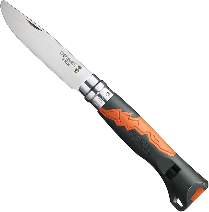 Opinel Outdoor Junior No. 07 Stainless Steel Folding Knife with Safety Rounded Tip Integrated Whistle Made in France