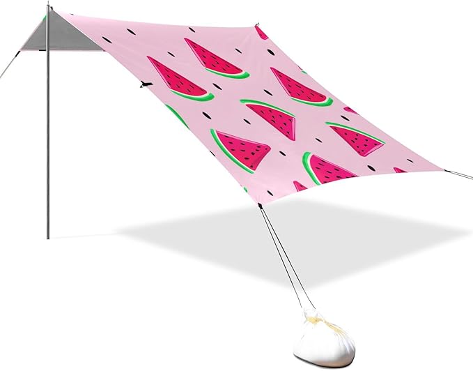 Beach Canopy with Windproof Ropes &amp Sandbags Beach Tent Sun Shade Sun Shelter for Camping Trips Fishing Backyard Fun or Picnics Watermelon