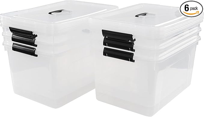 18 Liters Storage box with lid Clear Plastic Storage Totes with Handles Set of 6