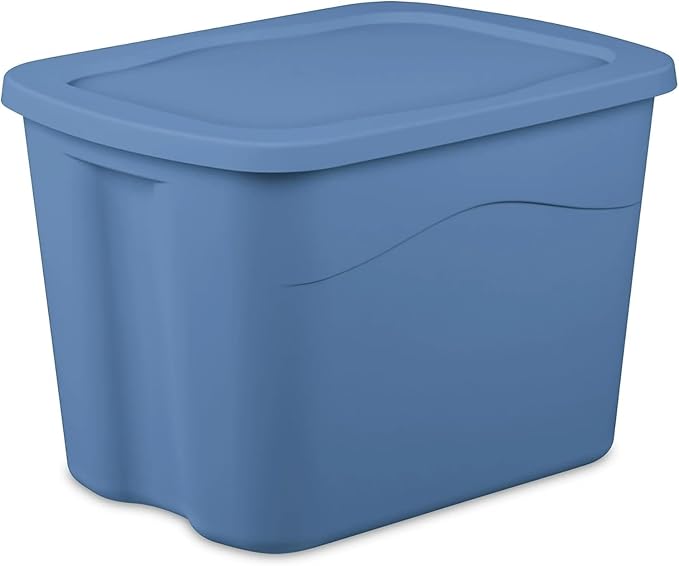 18 Gallon Tote Plastic Storage Bin with Snap Stackable Bin with Latch Lid Plastic Container to Organize Home Garage CampingGarage Basement Blue Base and Lid Blue 8 Count