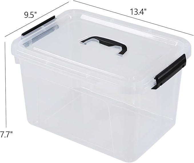 12 Quart Plastic Storage Latch Bins with Handle Clear Plastic Containers with Lids 6 Packs