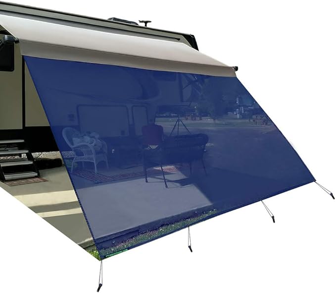 Tentproinc RV Awning Sunshade Screen 8' X 20' 3'' (Fit for 21' Awning) Mesh Sun Shade for RV Awning Sunscreen Block UV Glare Motorhome Camping Trailer Awning Shadescreen - 3 Year Warranty (Navy Blue)