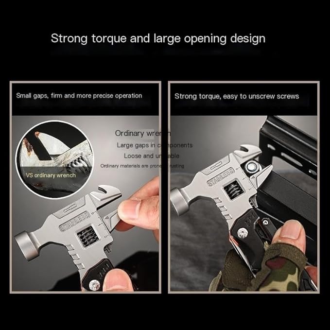 Adjustable Wrench Multitool HammerMultipurpose Adjustable Wrench Multi-Tool 12-in-1 Stainless Steel with Hammer Pliers Knife Bottle Opener for Camping