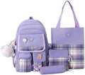 Rucksack Shoulder Bag Small Fresh Plaid Large Capacity Backpack Four Pieces Backpack Fashion Shoulder Bag Handbag
