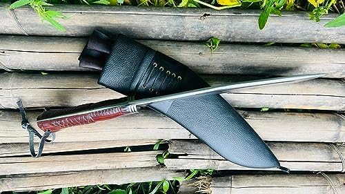 12 Full Tang Farmer Hunting Kukri - Handmade Survival Khukuri - High Carbon Steel Machete - Tactical Knife with Rosewood Handle - Ready to Use