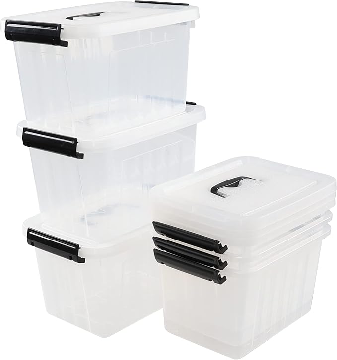 Sandmovie 6 Quart Clear Plastic Storage Bins with Lids 6 Packs