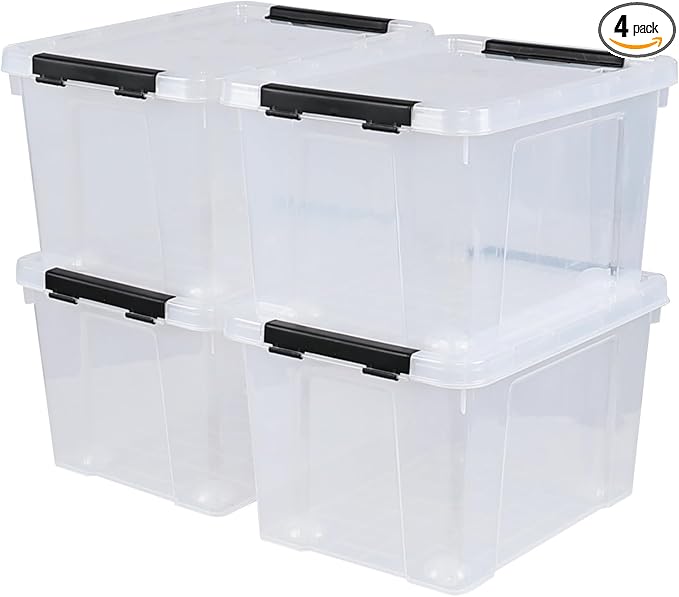 4 Packs 22 Qt. Plastic Storage Bins with Lids Stackable Organization Bins Storage Containers Box with Latches Clear