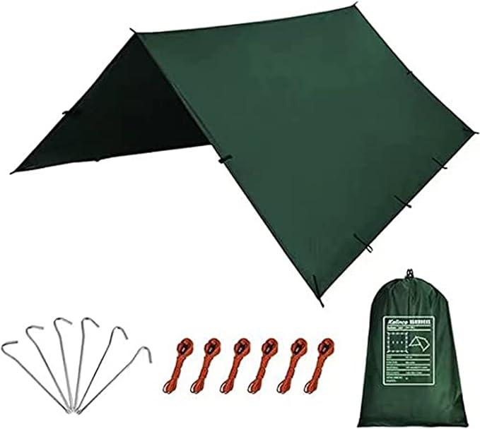KALINCO Waterproof Camping Tarp Tent Hammock Rain Fly 10X10FT/10X15FT Mutifunctional Tent Footprint Lightweight Tarp for Camping Hiking and Survival Shelter